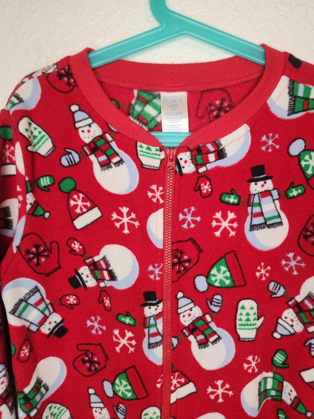 The children's place size M 7 8festive red fleece onesie pajamas